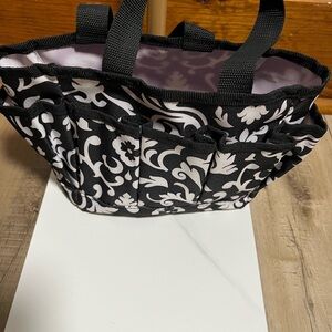 Thirty-One Black and White Floral Small Tote Bag with Bold Pattern